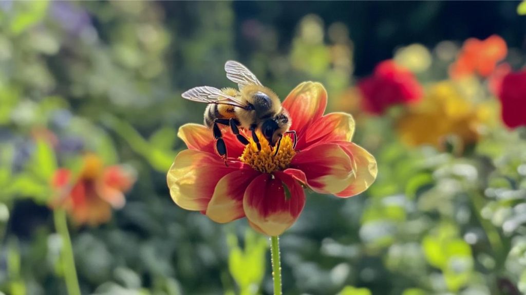 A bee on a blooming flower