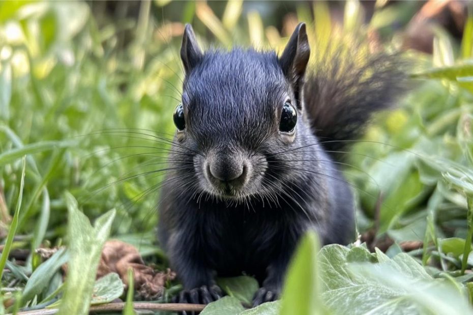 A black squirrel exploring the backyard