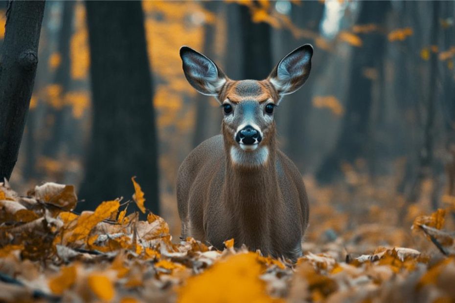 A deer in a protected area of the woods