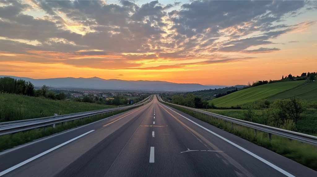 A modern highway leading to a city