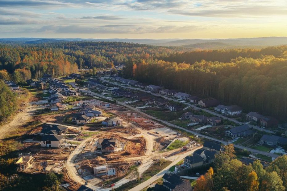 A new suburb being developed in the middle of a heavily forested area