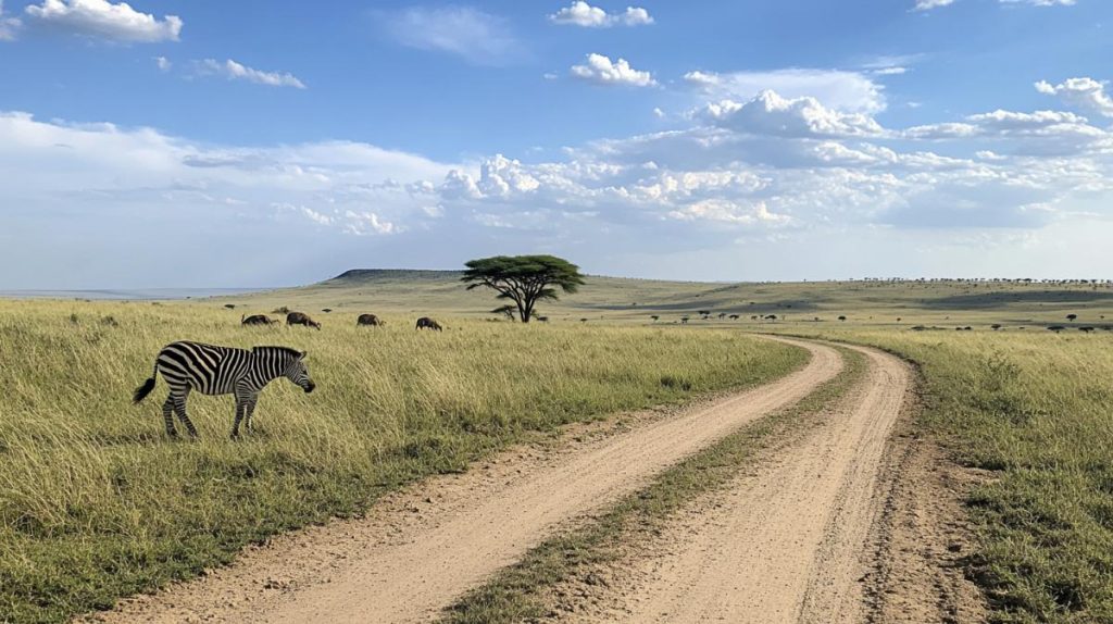 A savanna with local wildlife roaming free