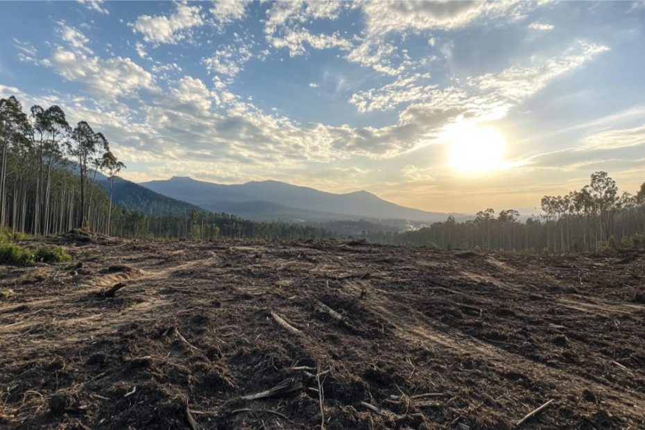 An area cleared of trees as part of a deforestation project