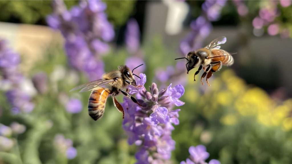 Bees pollinating a flower