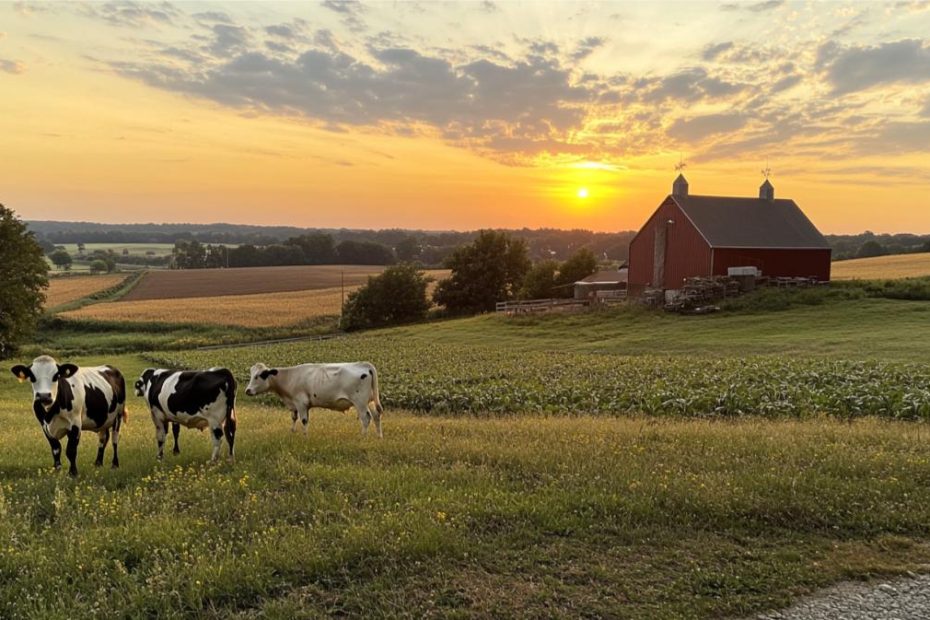 Cows grazing a farm