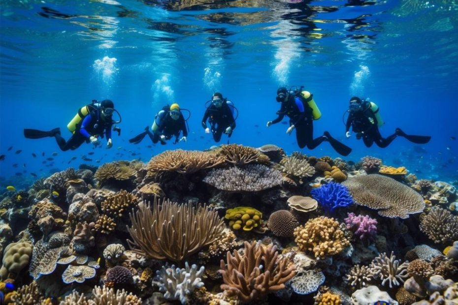 Divers near a coral reef