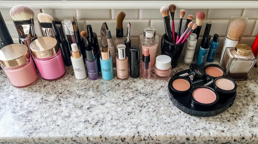 Makeup supplies on the counter