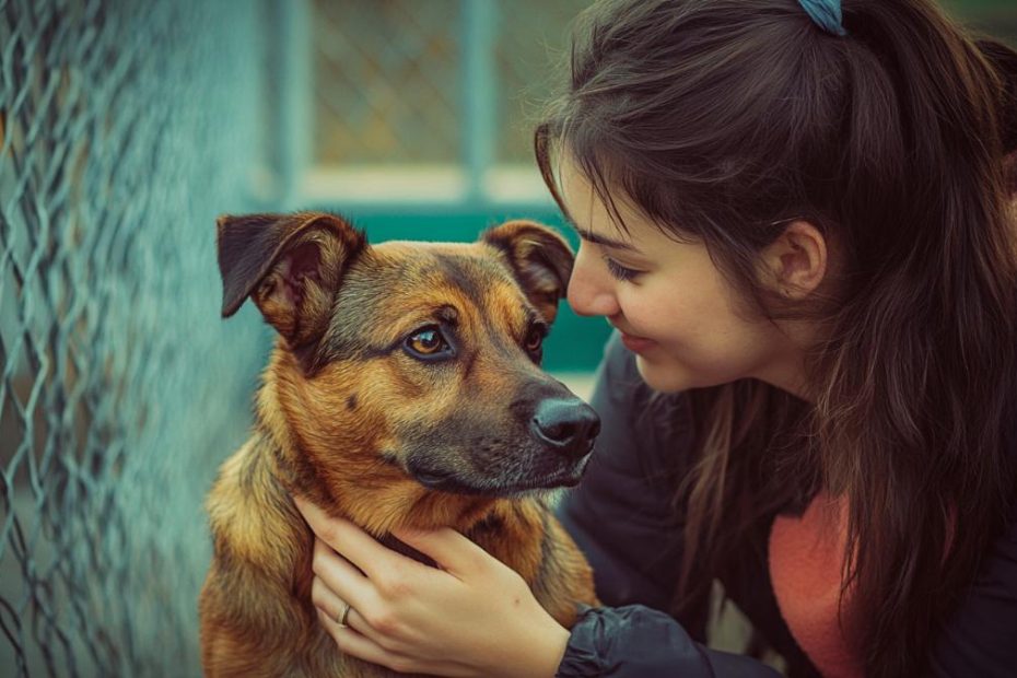 Petting a dog at a local shelter