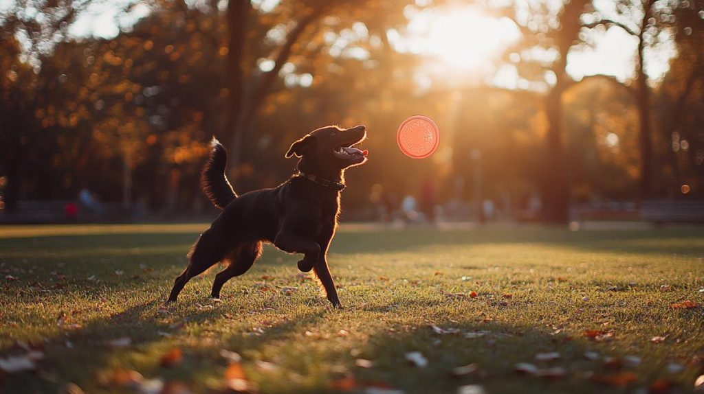 Playing frisbee with a black lab