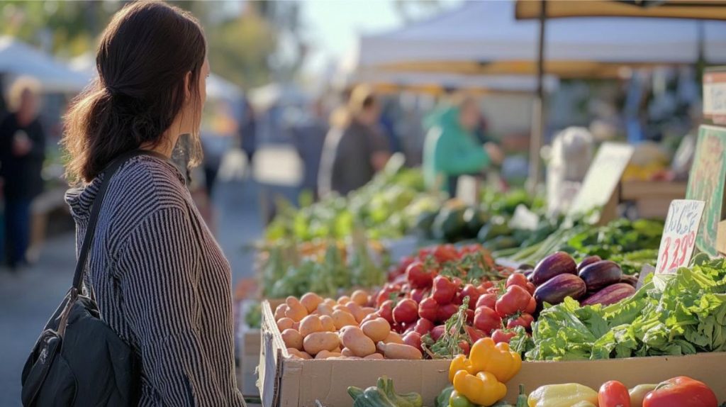 Shopping for produce at a local farmers market