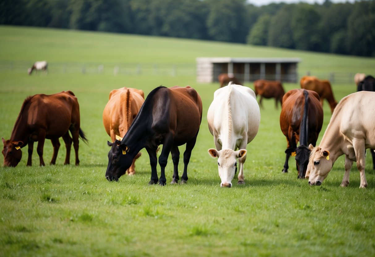 Animals grazing freely in a spacious, green pasture with access to clean water and shelter