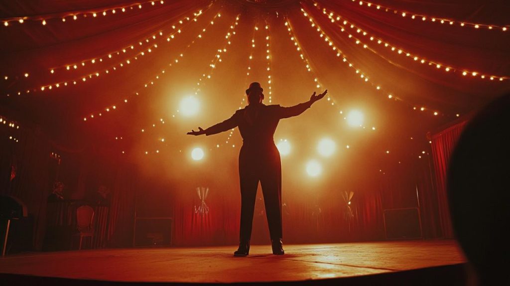 A clown on stage at a circus