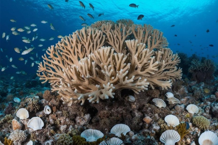 A coral reef surrounded by marine life