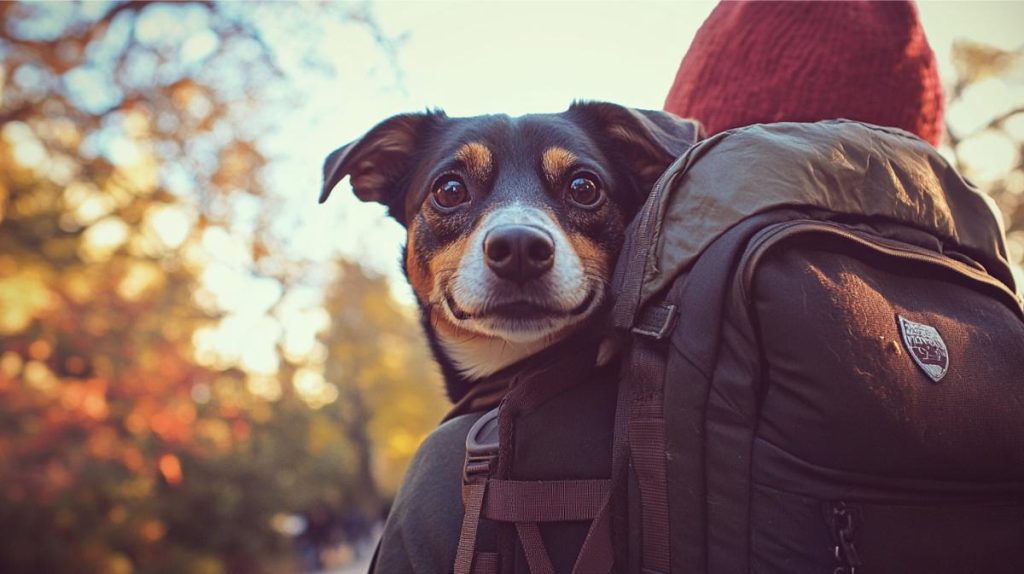 A dog being carried by its owner