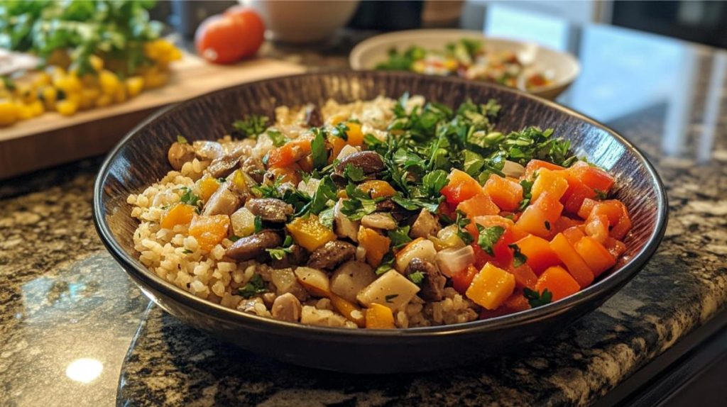 A healthy vegetarian dish on the kitchen counter