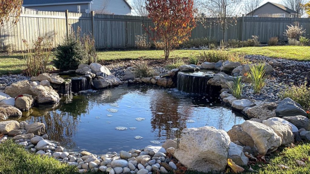 A man-made pond in the backyard