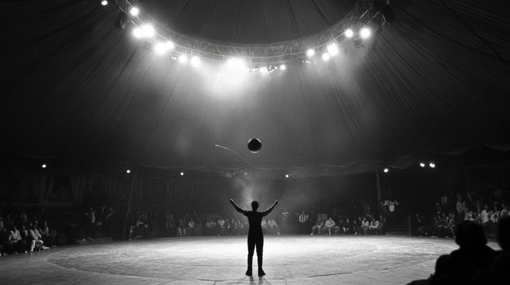 A performer on stage at a circus