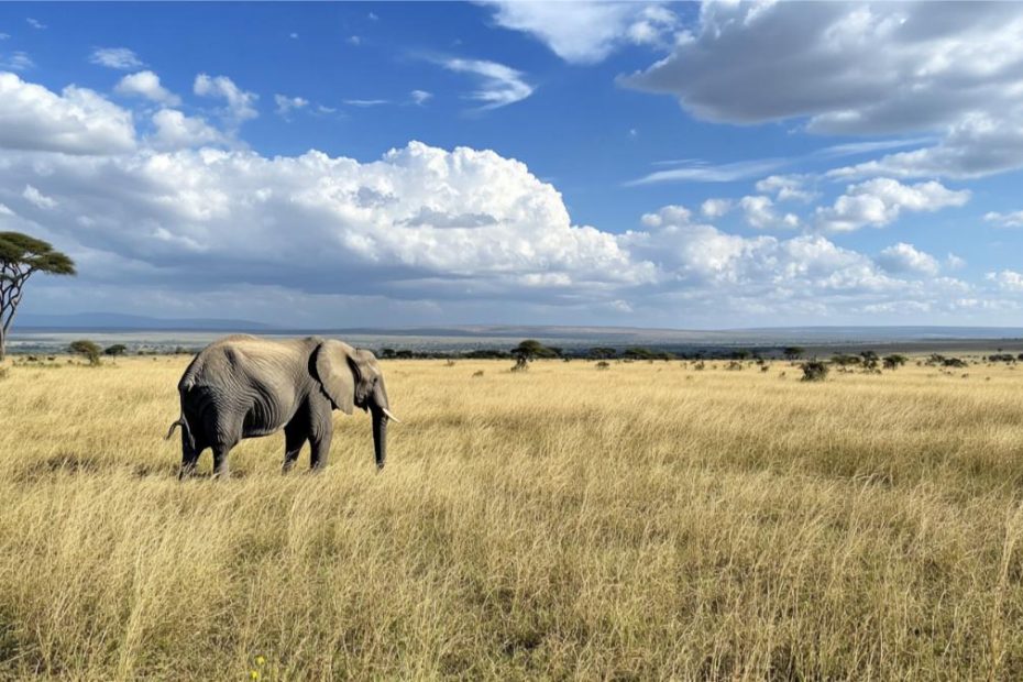 An elephant roaming in a field