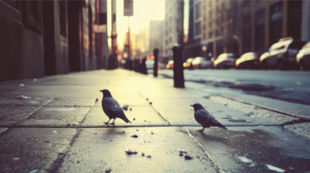 Birds on a city sidewalk