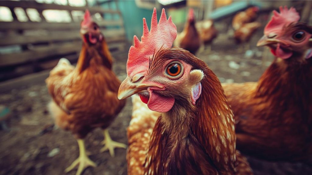 Close up of chickens in a factory farm