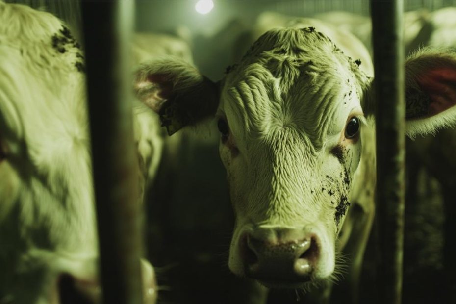 Close up of cows in a factory farm