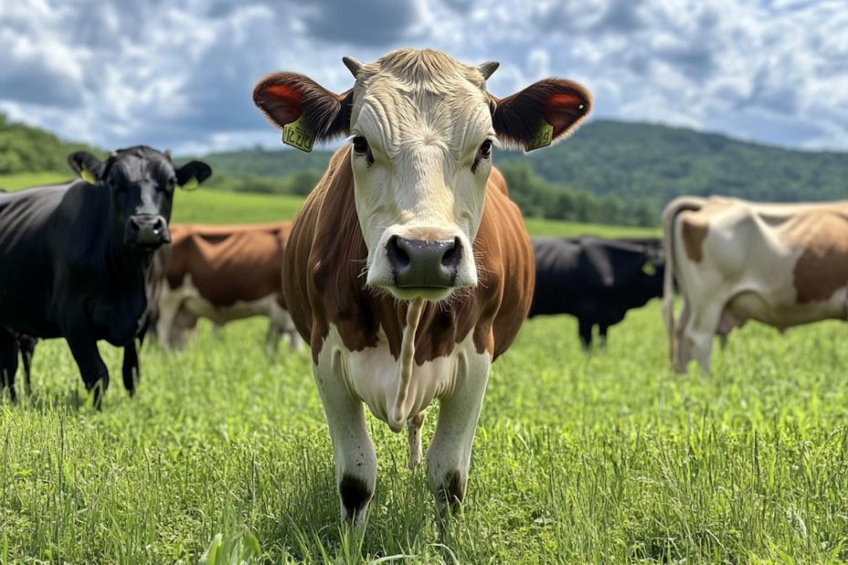 Cows grazing an open field at a grass-fed ranch