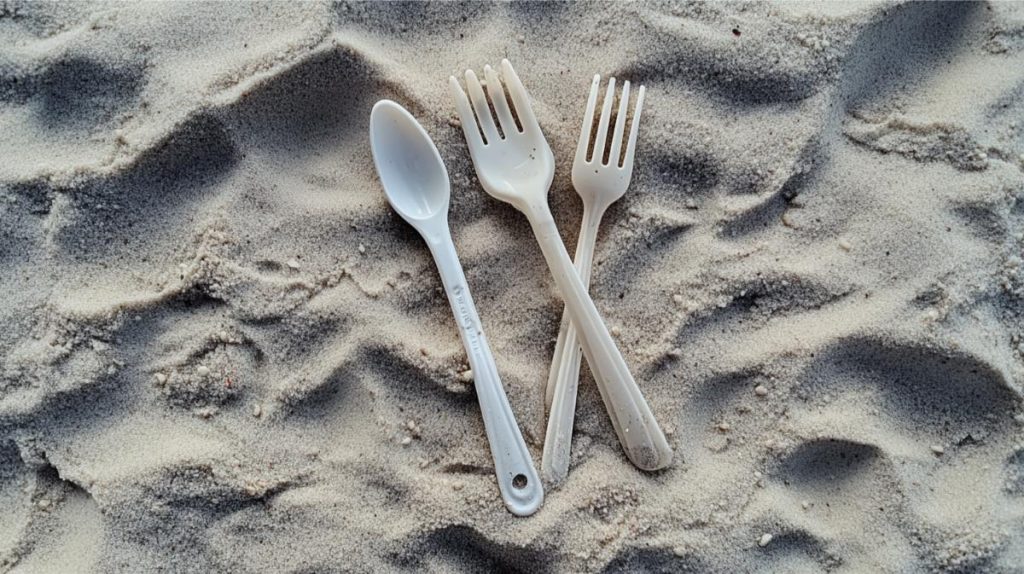 Discarded plastic utensils on the beach