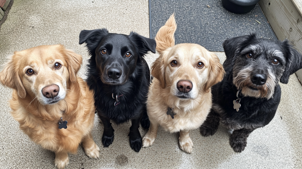 Four different breeds of dogs next to each other