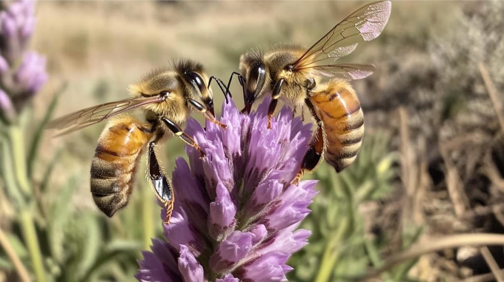 Honeybees pollinating a flower