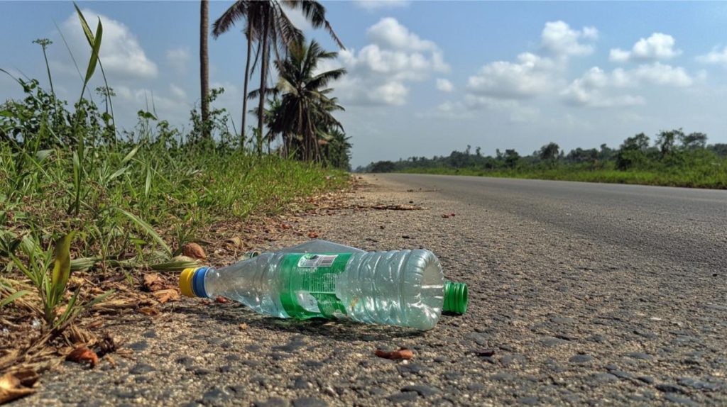 Plastic pop bottles on the side of the road