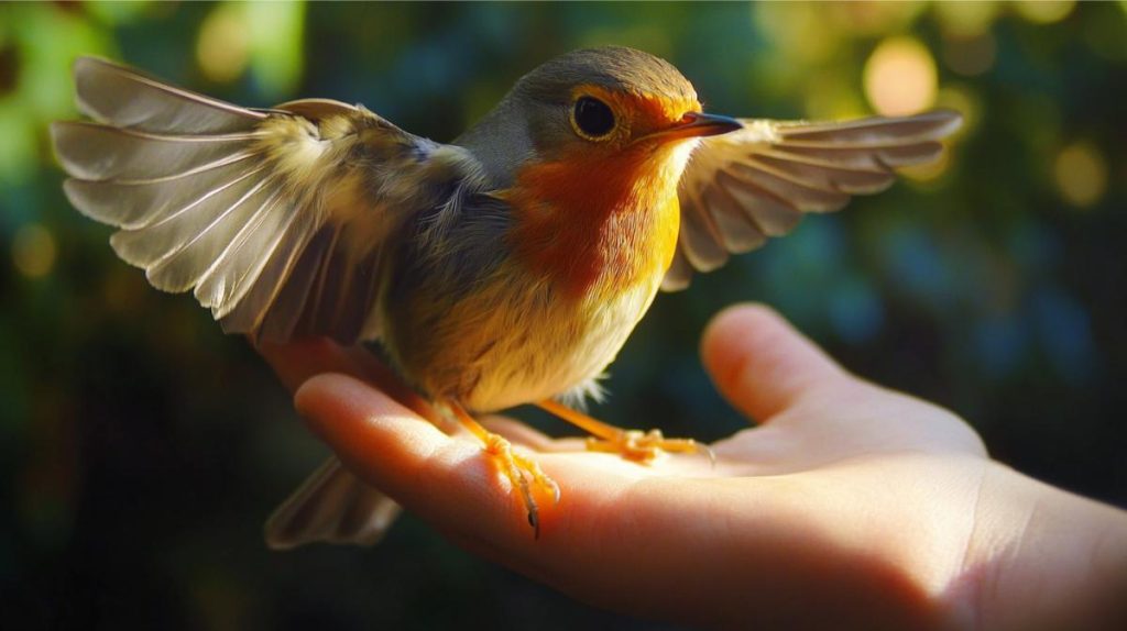 Releasing a rescued bird back into the wild