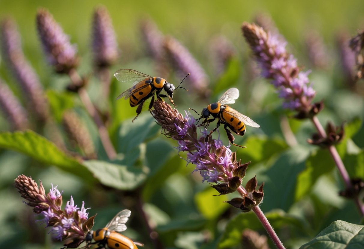 A group of beetles diligently pollinating a field of blooming chocolate plants