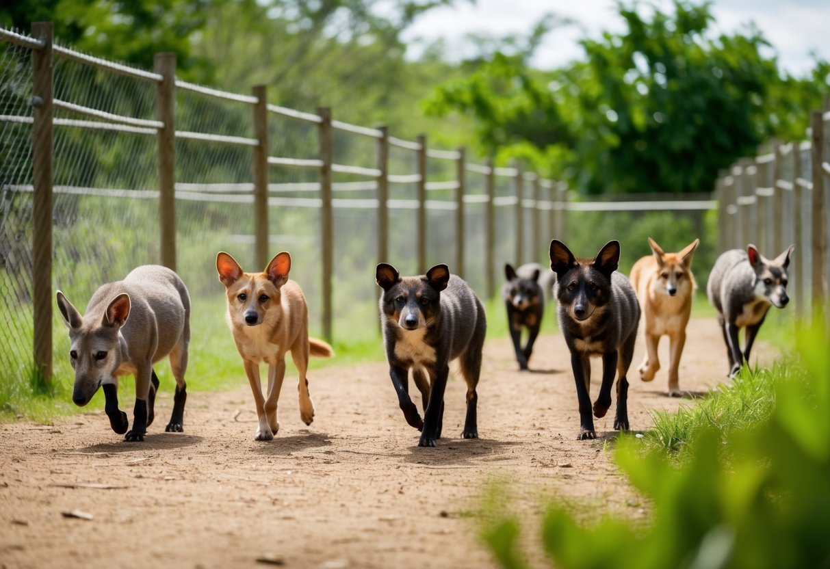 A group of rehabilitated animals roam freely in a lush, fenced-in enclosure. Some animals show physical disabilities, while others display behavioral challenges, making it clear that they will never be able to survive in the wild